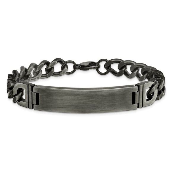 Stainless Steel Brushed & Antiqued Curb Link I.D. Bracelet, 8.75 Inch